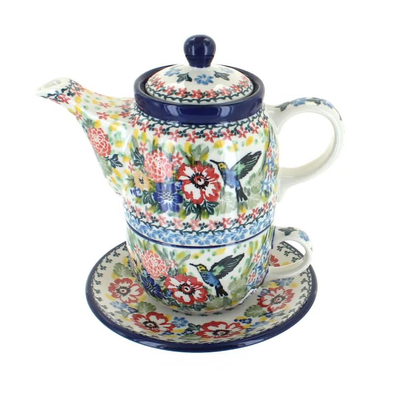 Blue Rose Polish Pottery 423 Caramika Artystyczna Tea for One - Hummingbird