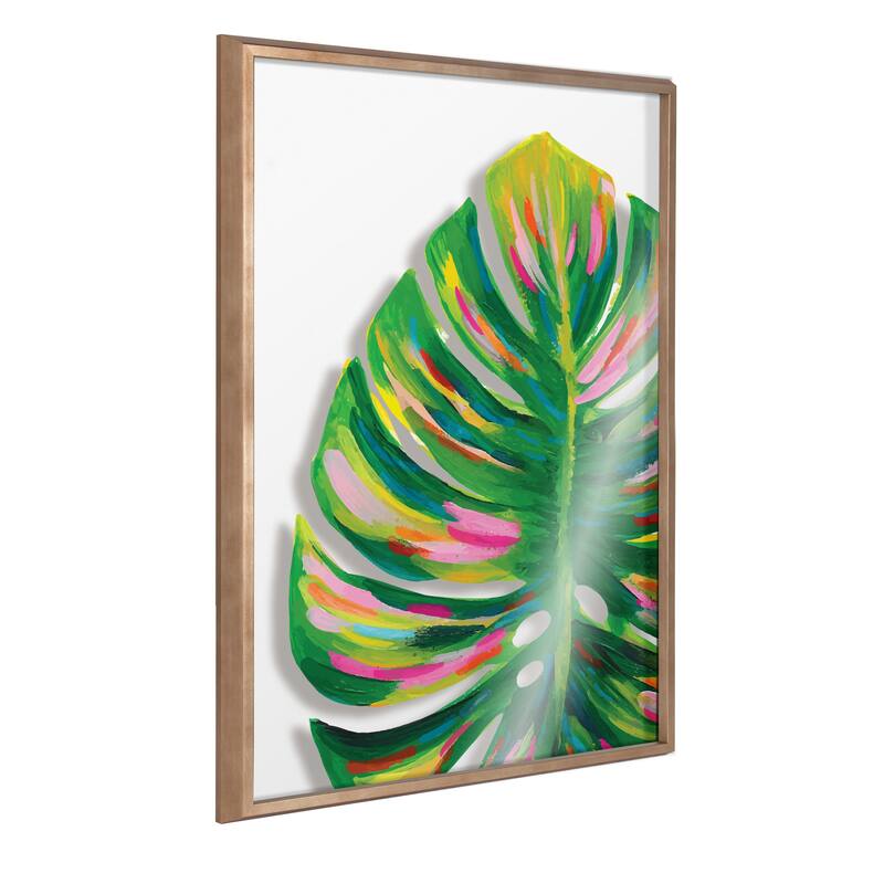 Kate and Laurel Blake Monstera Framed Printed Glass by Jessi Raulet - 24x32 - Gold