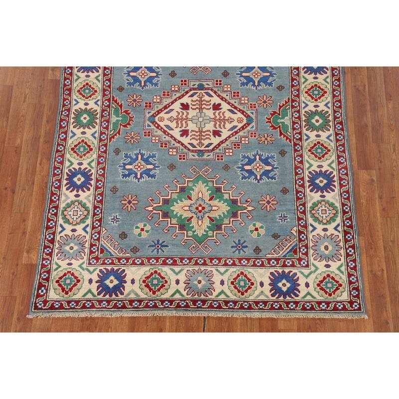 Light Blue Kazak Oriental Rug Hand-Knotted Living Room Wool Carpet - 4'10" x 6'7"