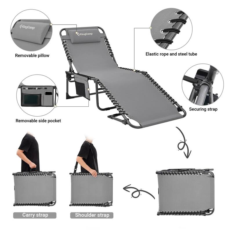 Lounge Chairs for Outside, Folding Adjustable Patio Chaise Lounges, Portable Lay Flat Reclining