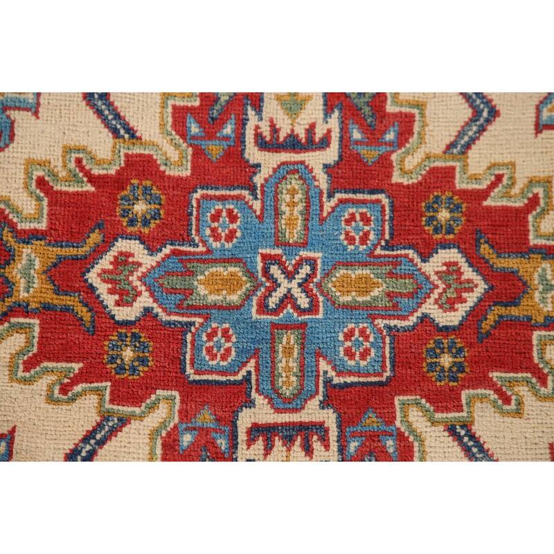 Beige Traditional Kazak Area Rug Hand-Knotted Wool Carpet - 4'10" x 7'3"