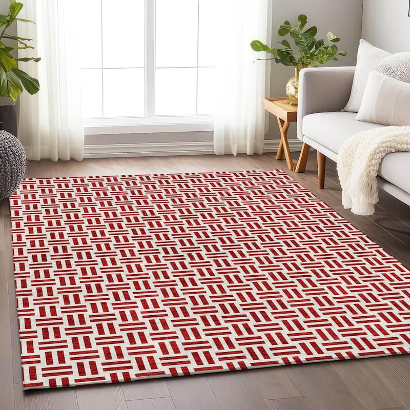 Premium Washable Super Soft Modern Weave Mayfield Rug - Red - 9' x 12'