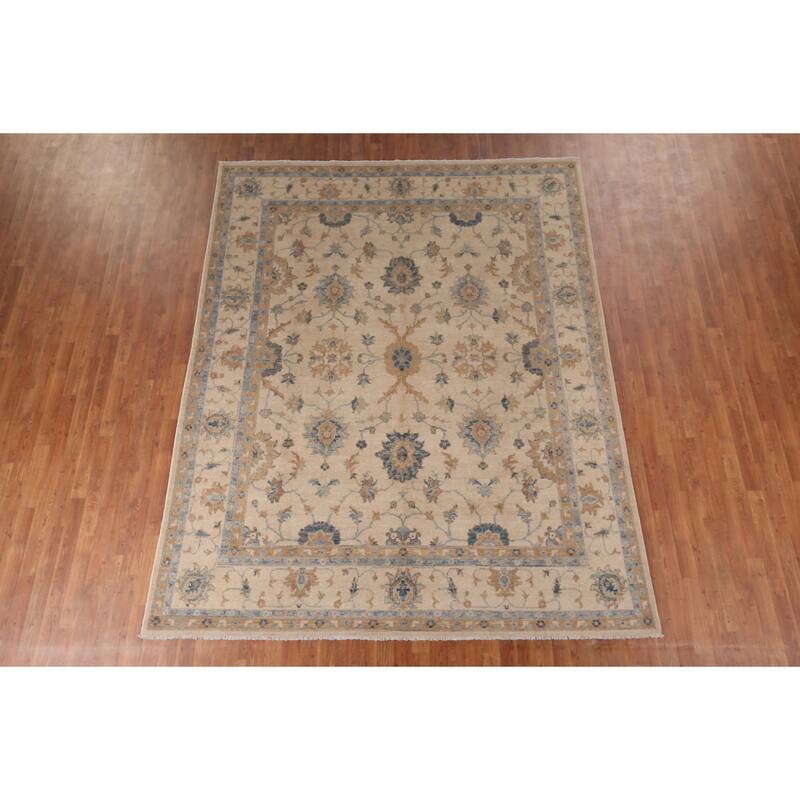 Hand Knotted Oriental 100% Wool Carpet Transitional All-Over Beige & Ivories Oushak Area Rug - 10' 0'' X 8' 0''