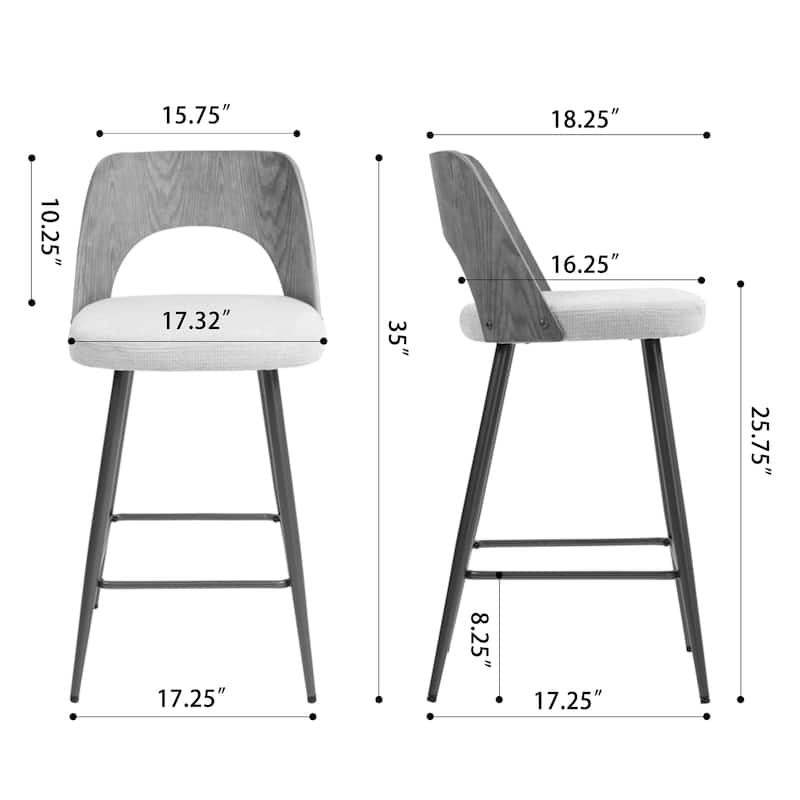 Set of 2 Bethan Beige Boucle Fabric Counter Stool with Wood Back