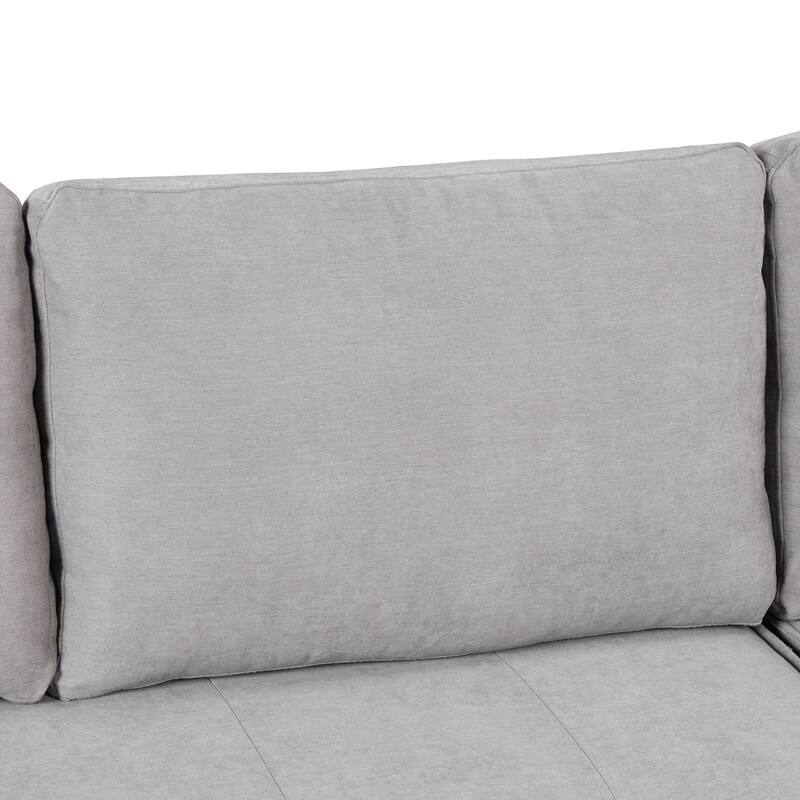 104" Modern L-Shape 3 Seat Reversible Sectional Couch, Pull Out Sleeper Sofa with Storage Chaise and 2 Stools