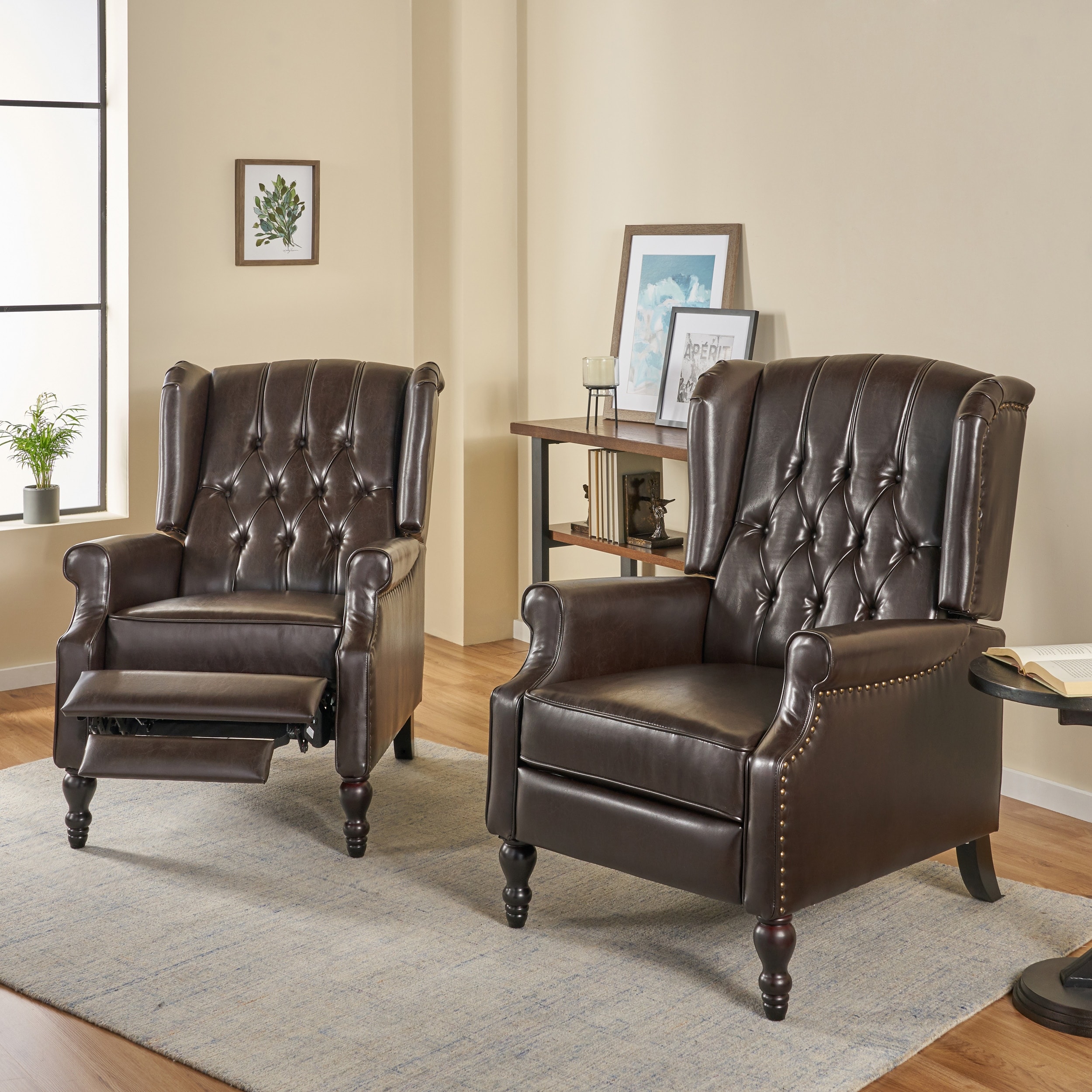 Christopher Knight Home-Walter Classic Tufted Bonded Leather Recliner Set (Set of 2) with Nailhead Trim