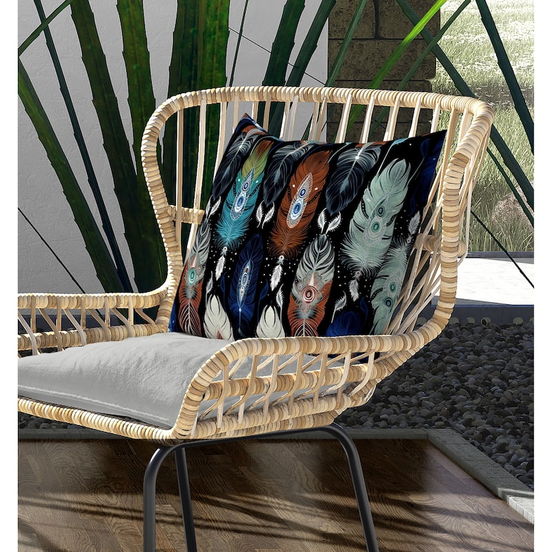 Feathered Treasure Indoor/Outdoor Reversible Throw Pillow Blue and Brown