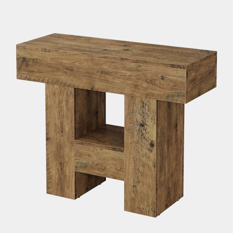 31.5 Inches Rustic Sofa Side Table with 2-Tier Storage Shelf