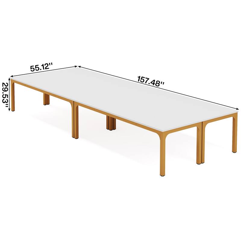 Long Conference Table Set of 4, 13FT Large Rectangle Meeting Seminar Table, 78.74-Inch Business Tables