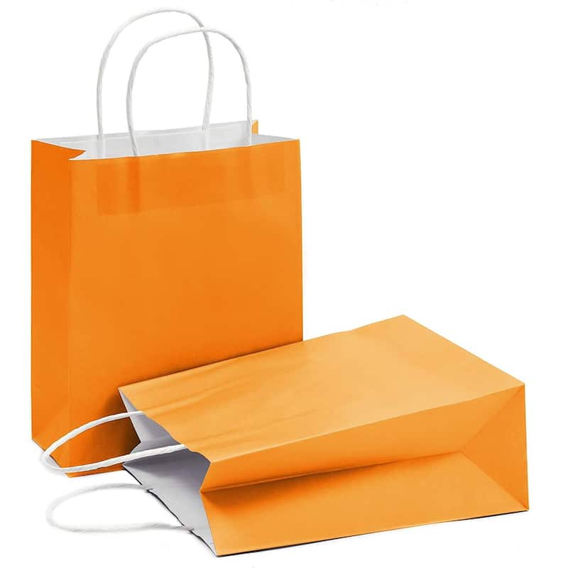 Blue Panda 25-Pack Orange Gift Bags with Handles - Medium Size Paper Bags (8x3.9x10 In)