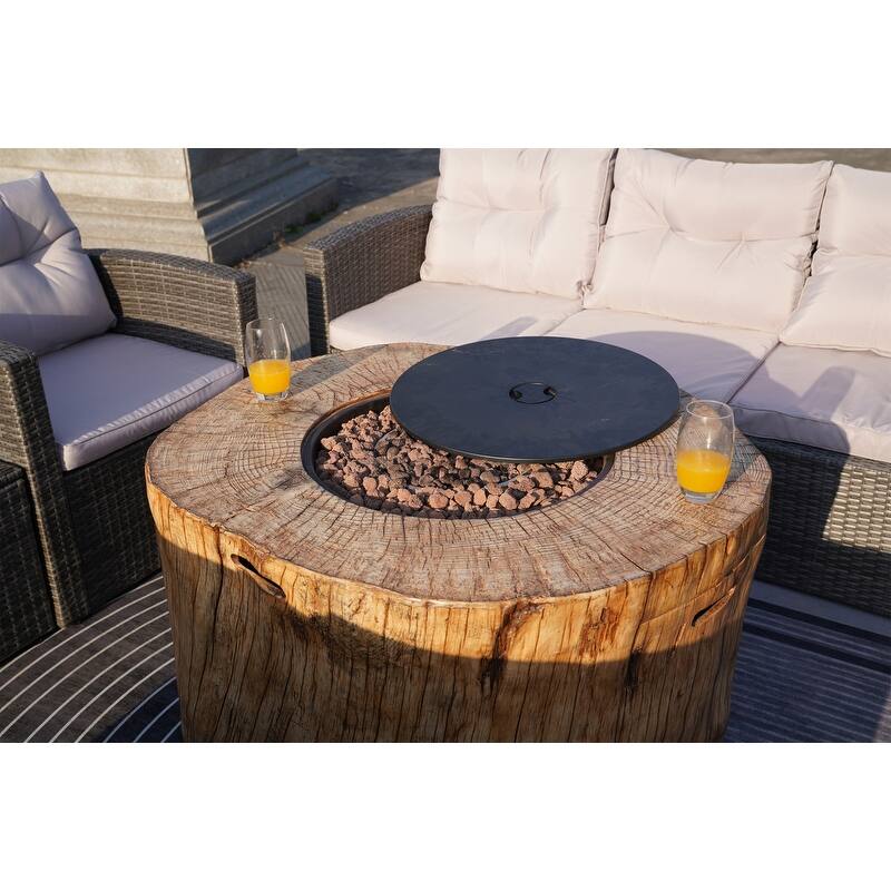 7-Piece Outdoor Wicker Conversation Sofa Set with Fire Pit