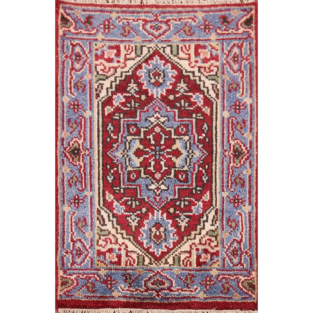 Red Heriz Serapi Accent Rug Hand-Knotted Traditional Wool Carpet - 2'0" x 3'0"