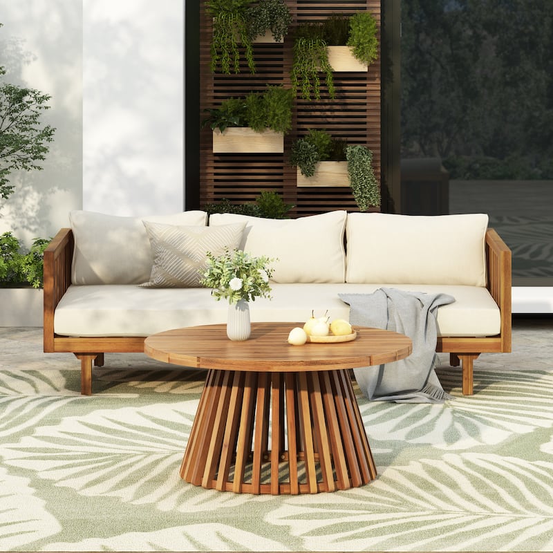 Christopher Knight Home - Marin Outdoor Acacia Wood Coffee Table and Daybed Set - Teak Finish+Beige Cushion