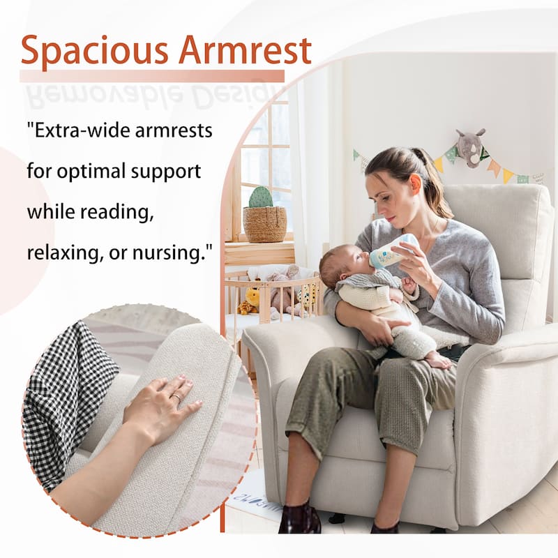 Manual Rocker Recliner Chair, Fabric Upholstered Rocking Chair, Lounge Recliner with Pull Ring for Bedroom, Living Room