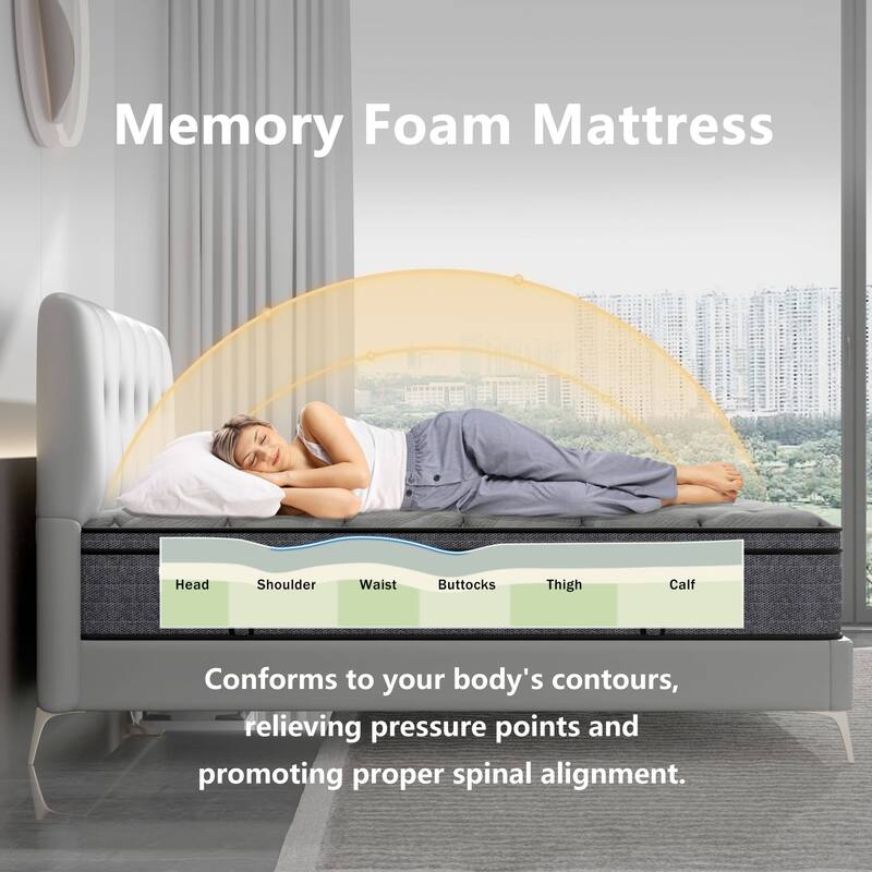 12-inch Euro Top Medium Hybrid Mattress, Memory Foam Mattress in a Box