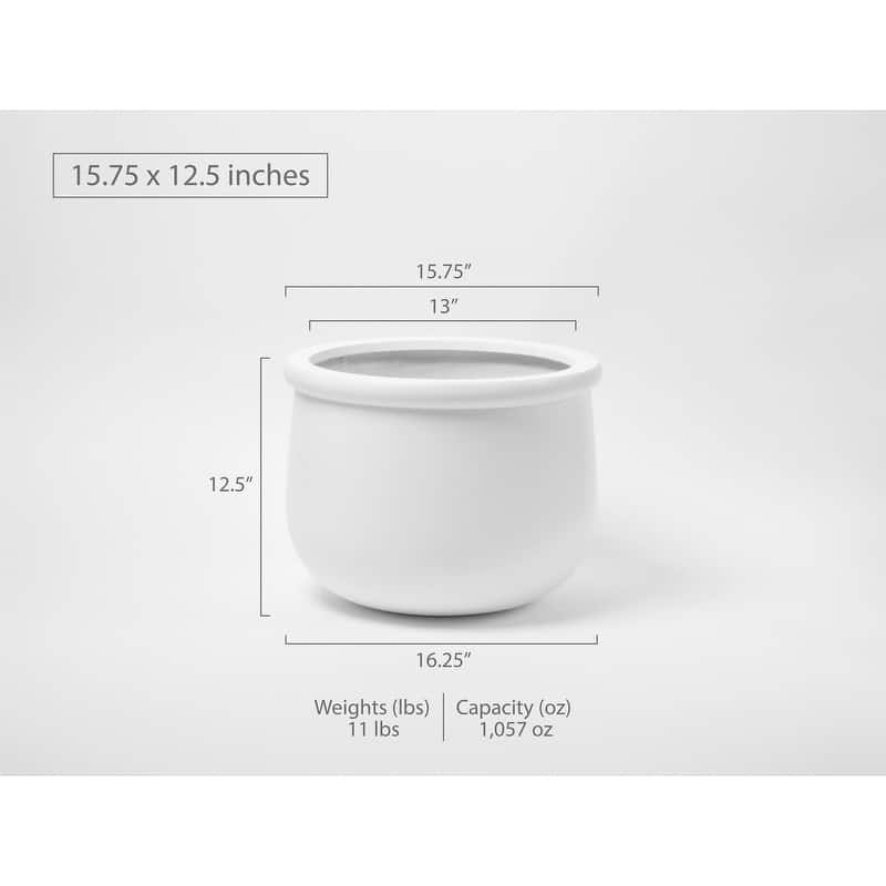 Indoor/Outdoor Large 1-piece Nordic Minimalist Fiberstone Lightweight Round Planter Pot - 16, 10 inch Matte Finish