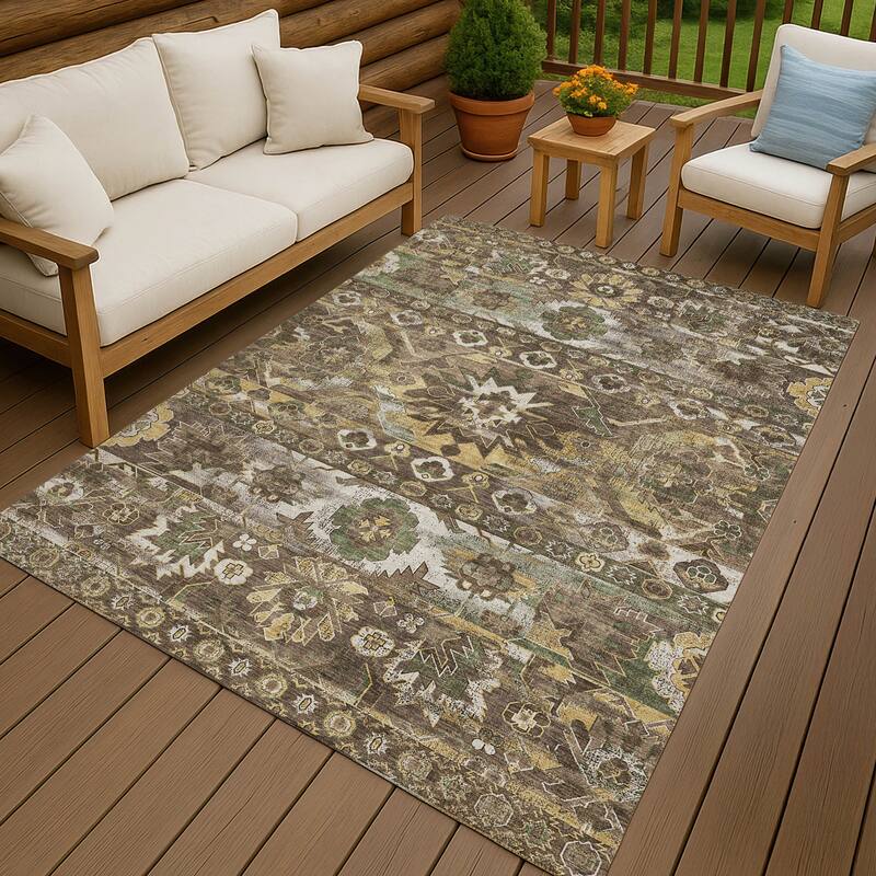 Machine Washable Indoor/ Outdoor Traditional Hudson Chantille Rug - Brown - 10' x 14'