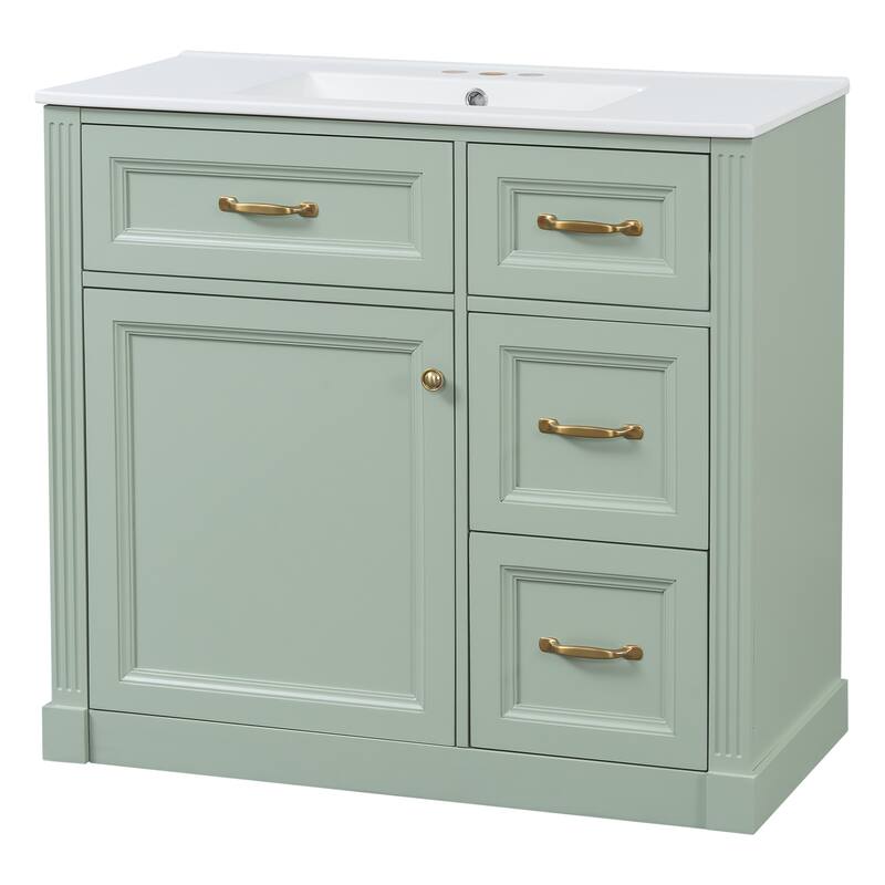 36 Inch Bathroom Vanity with Sink, Floor Mount Bathroom Storage Cabinet with Ceramic Basin