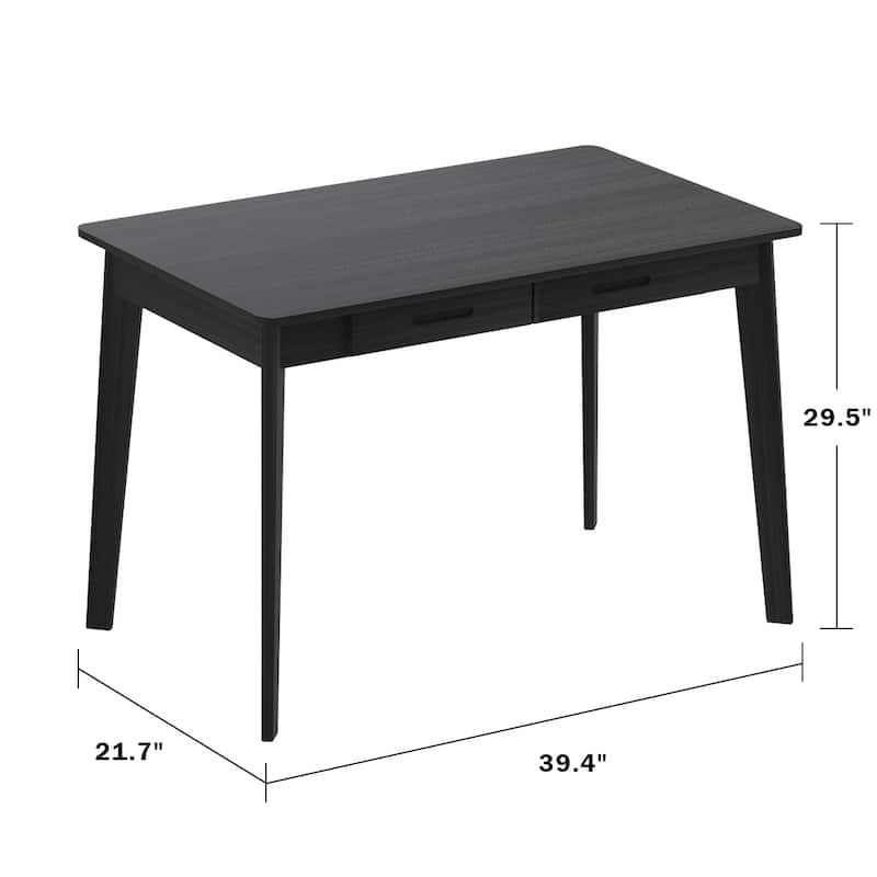 Timechee Black Wooden Computer Desk, 39" Writing Desk with 2 Drawers