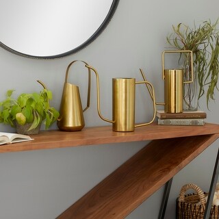 Gold Metal Indoor Outdoor Watering Can Planter (Set of 3) - 12 x 4 x 11Round