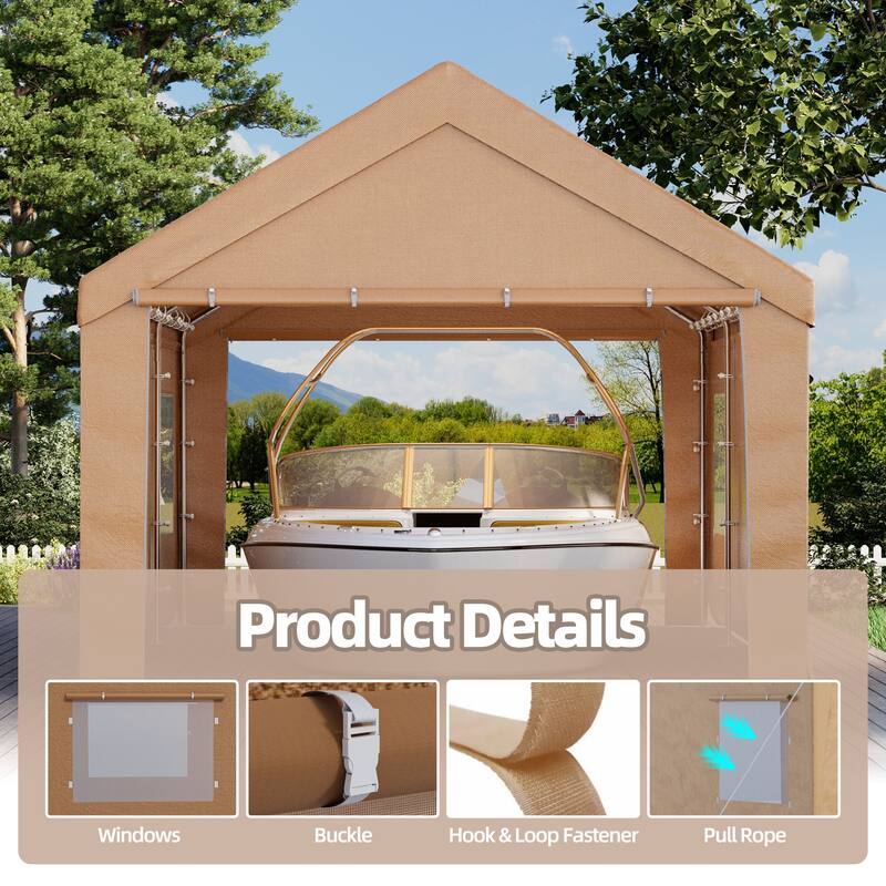 Heavy-Duty Fully Enclosed Carport - UV-Resistant, Waterproof Canopy with Roll-Up Windows & Reinforced Steel Frame