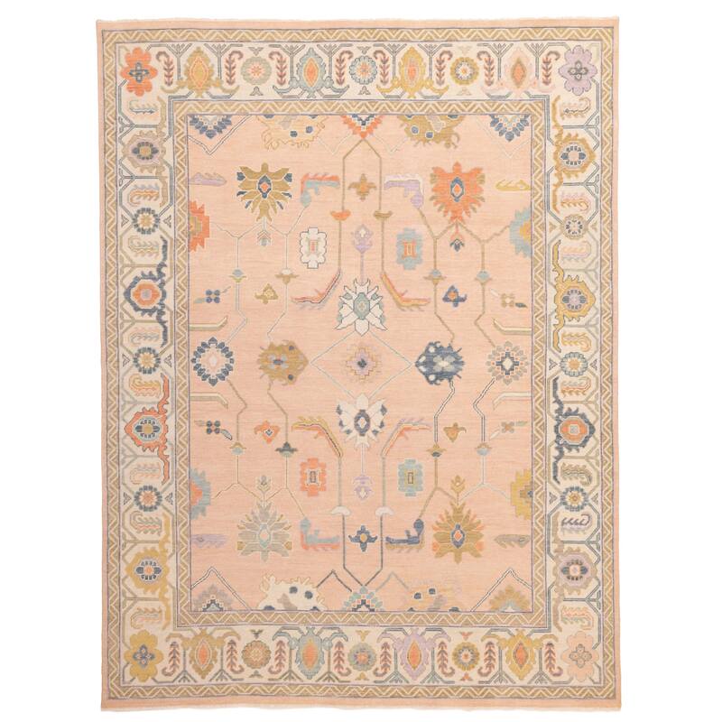ECARPETGALLERY Hand-knotted Modern Oushak Salmon Wool Rug - 8'11 x 11'9