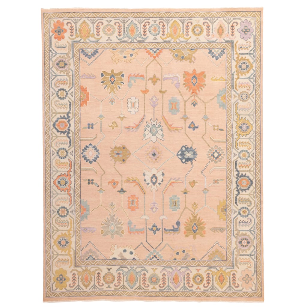 ECARPETGALLERY Hand-knotted Modern Oushak Salmon Wool Rug - 8'11 x 11'9