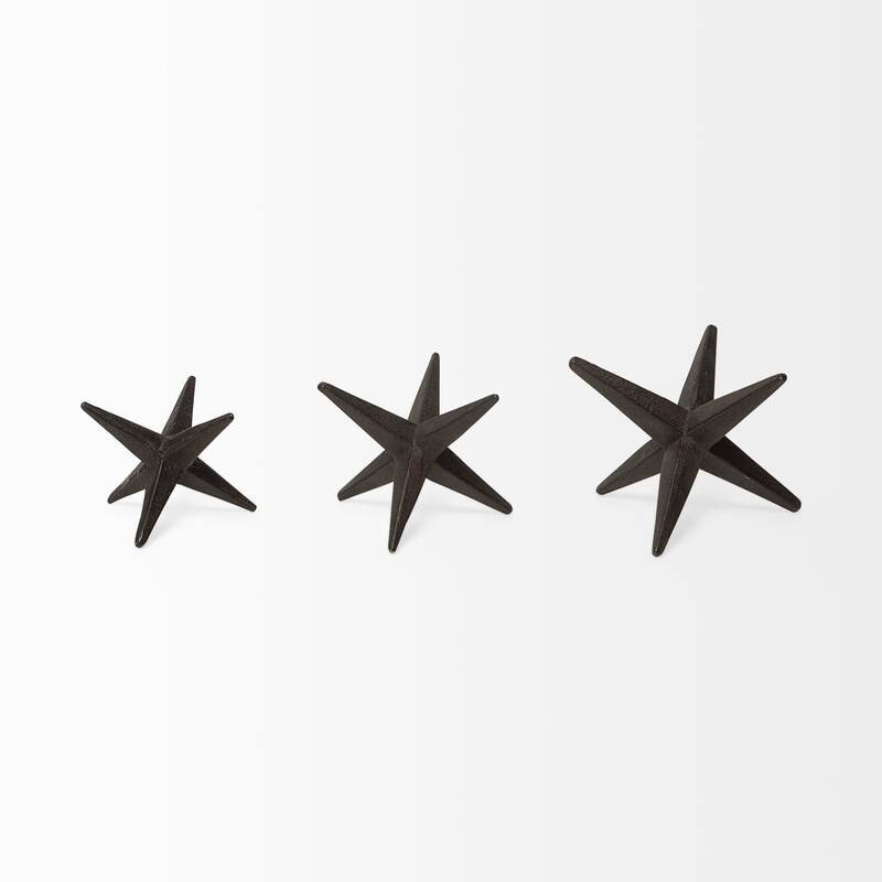 HomeRoots Set of Three Black Cast Iron Star Tabletop Sculptures - 5" W x 5" D x 4" H
