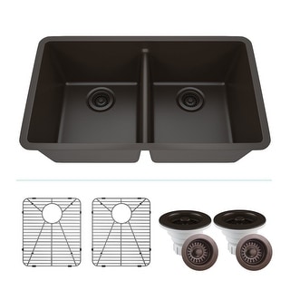 Lexicon Platinum 32" Quartz 50/50 Double Bowl Sink with Grids & Drain