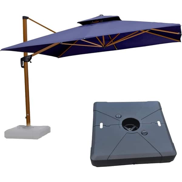 slide 2 of 14, PURPLE LEAF 9/10/11ft Square 09x12ft Rectangle Wood Pattern Patio Cantilever Umbrella with Base 11ft Navy Blue