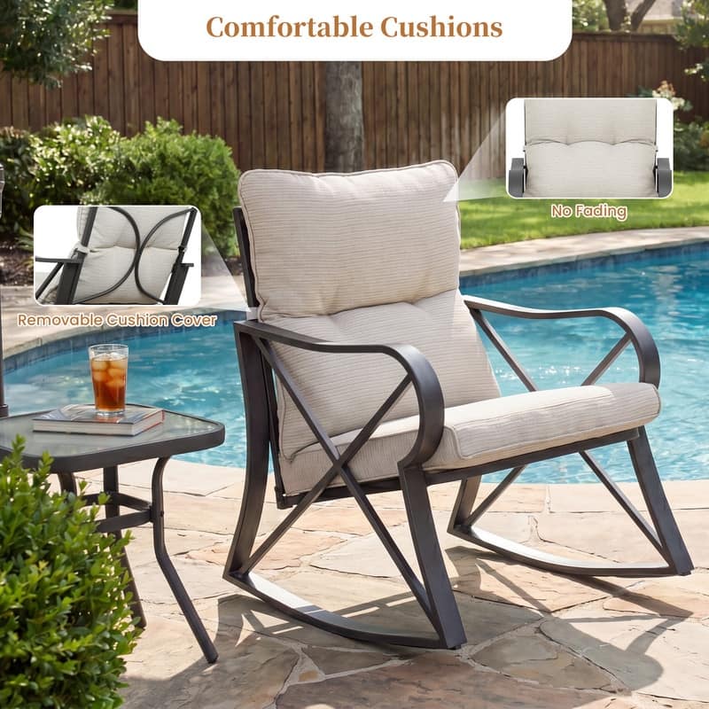 COSIEST 3-piece Outdoor Rocking Chair Chat Set with Side Table