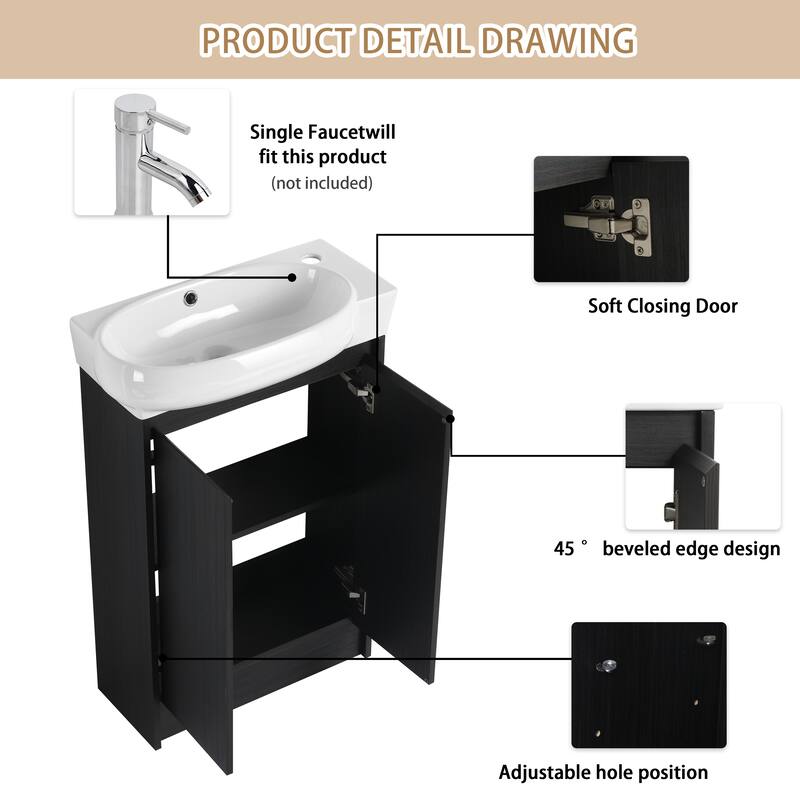 ARTCHIRLY 16/23 Inch Bathroom Vanity with Sink, Floating/Freestanding Bathroom Vanity with Soft Close Door