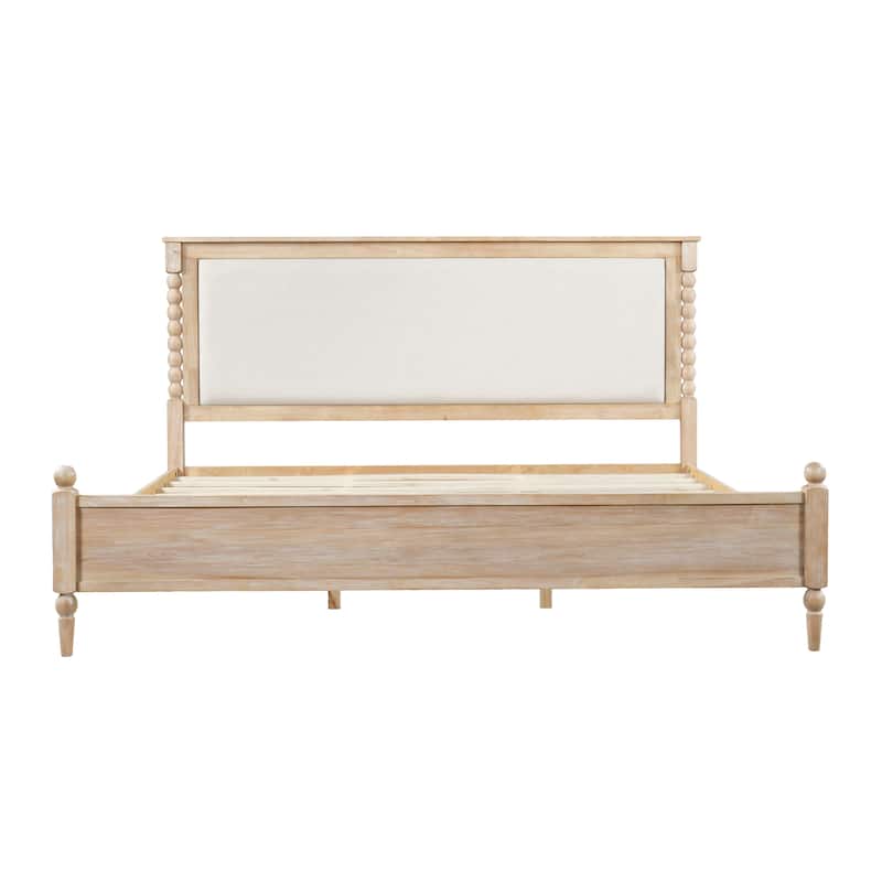 Christopher Knight Home - Traditional Wooden Platform Bed with Upholstered Headboard and Spindle Accent Design