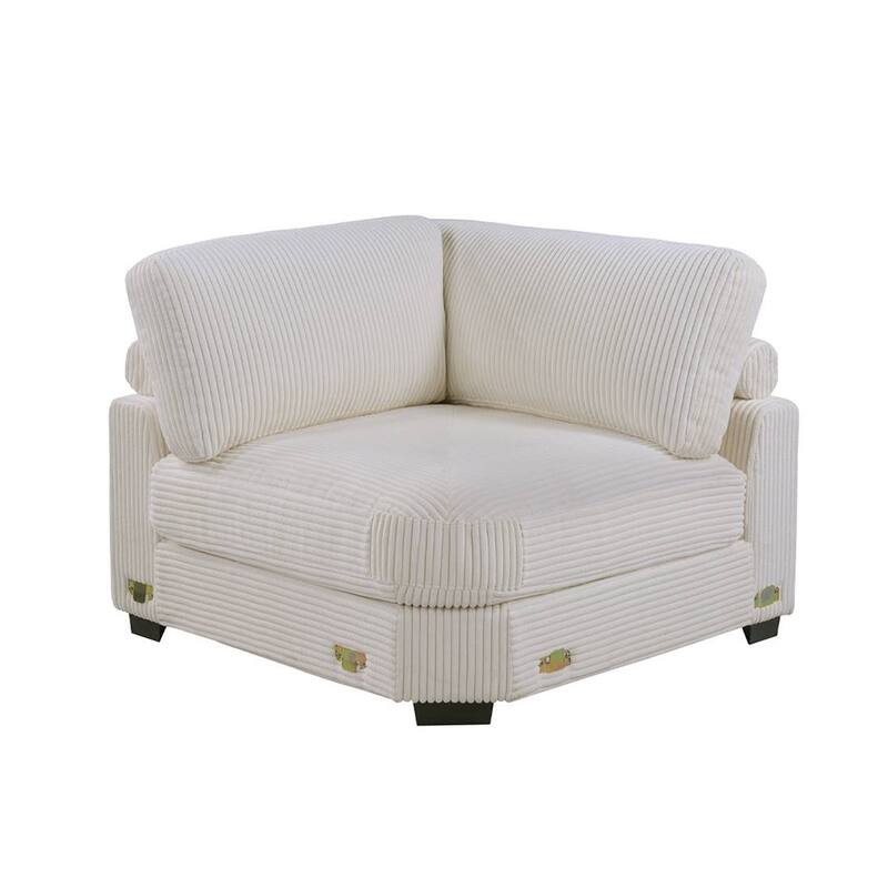Beige Wide-Welt Corduroy Upholstered Modular Piece - Corner Wedge