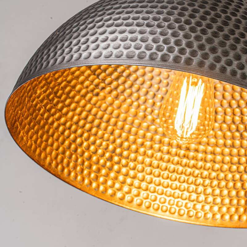 1-Light Industrial Farmhouse Oversized Pendant Gold Leaf Hammered Semi-Sphere Dome Pendant Light for Kitchen Island