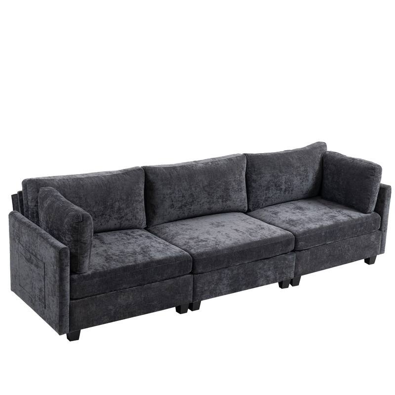 111.42" Chenille Upholstered Three Seater Sofa
