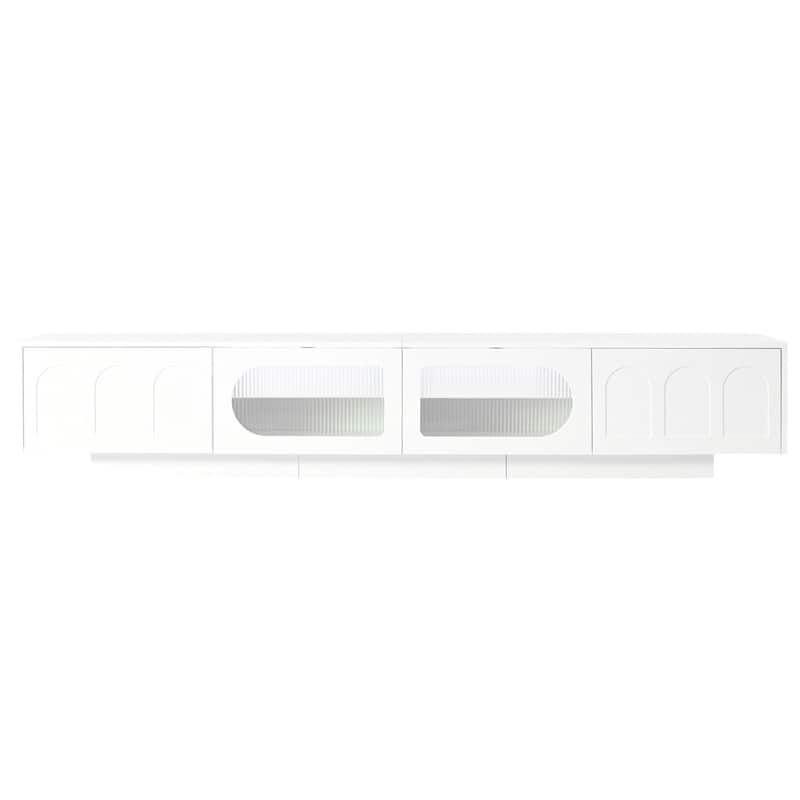 Modern 95" TV Stand with App-Controlled LED Lights and Fluted Glass Doors