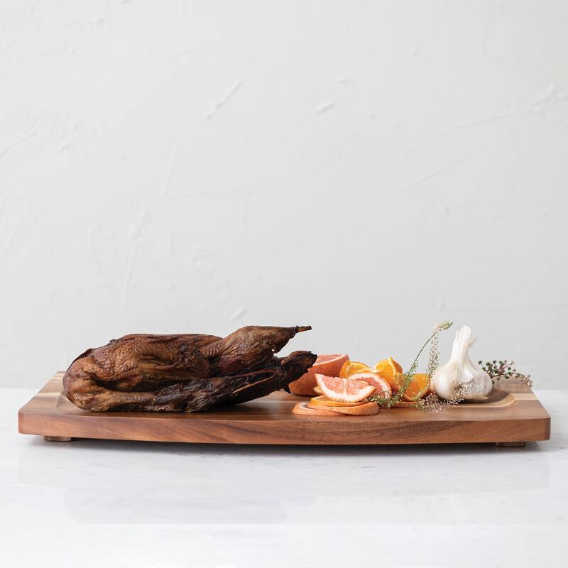 Footed Wood Serving Tray with Raised Edge - 24.0"L x 14.0"W x 1.5"H