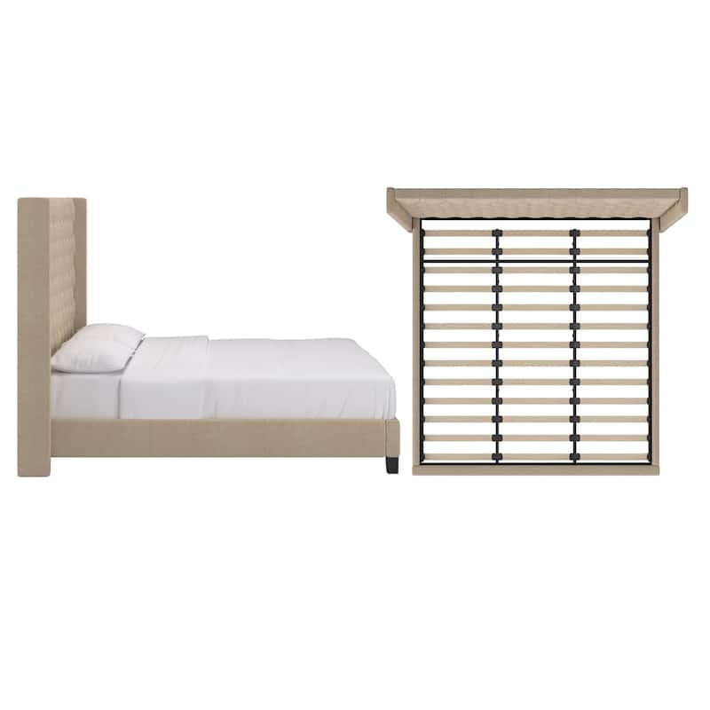 Detmold Wingback Button Tufted Tall Headboard Platform Bed