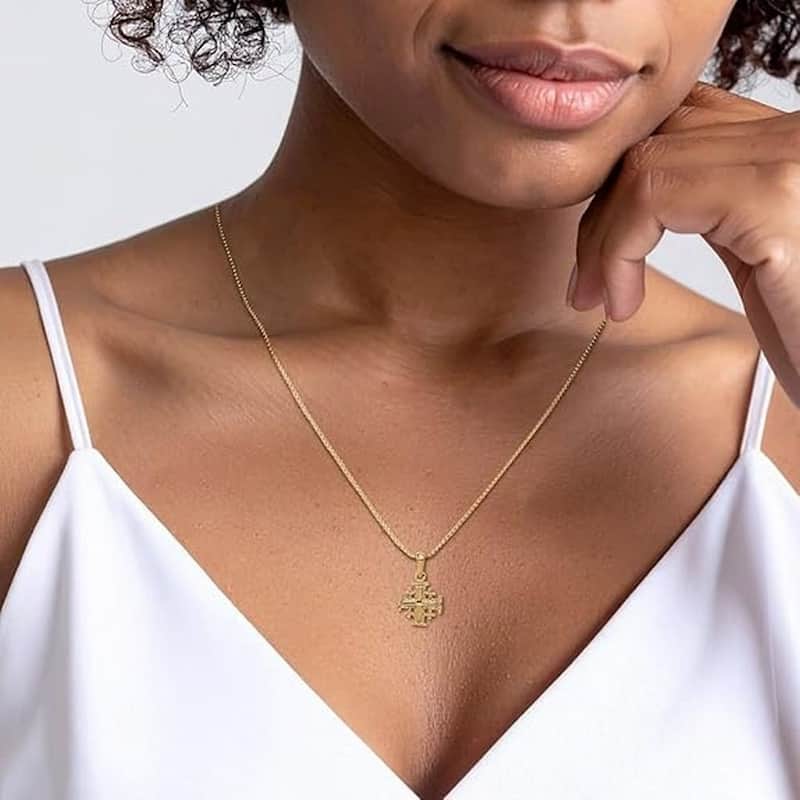 Curata 14k Yellow Gold 18" Solid Polished Jerusalem Cross Necklace - 13x13mm