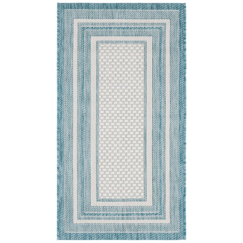 SAFAVIEH Courtyard Vickie Indoor/ Outdoor Waterproof Patio Backyard Rug - 2' x 3'7" - Ivory/Aqua