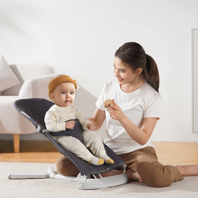 Dark Gray Metal Baby Bouncer with 2 Angles and 3-Point Harness - 25.6” L x 16.1” W x 23.6” H