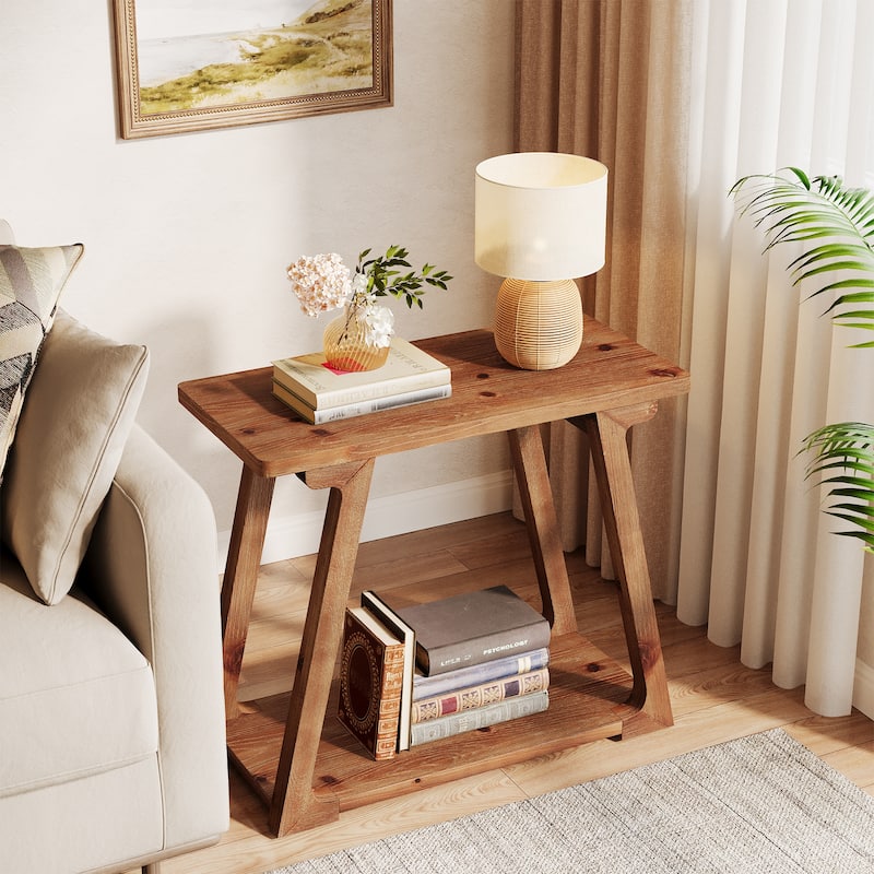 Solid Wood End Table, Side Table with Storage, Bedside Nightstand Entryway Accent Table