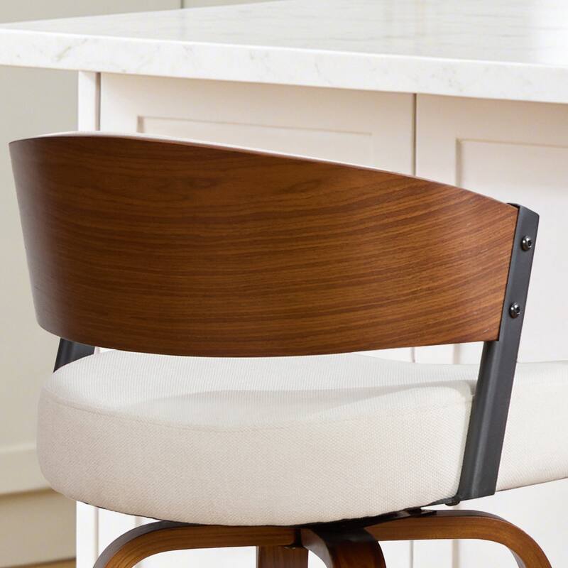 Upholstered Swivel Counter Height Bar Stool with Curved Back and Bentwood Frame - 37.2"H x 19.1"W x 20.5"D