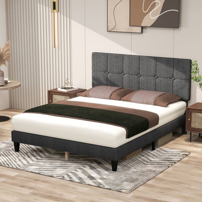 Wood Platform Bed Wood Bed Frame with Headboard, No Box Spring Needed