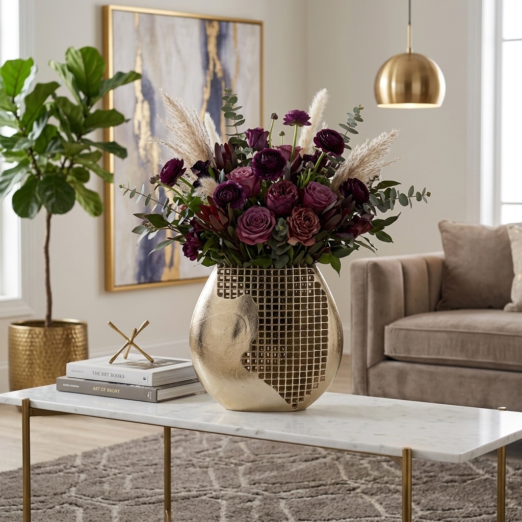 Sagebrook Home 14 x 14 in. Partial Mesh Metal Vase Gold