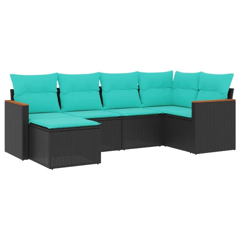 vidaXL 7 Piece Patio Sofa Set with Cushions Black Poly Rattan