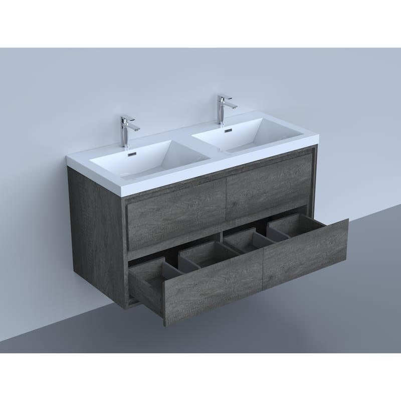 Sage 60" wall mounted bathroom vanity with double basin acrylic top