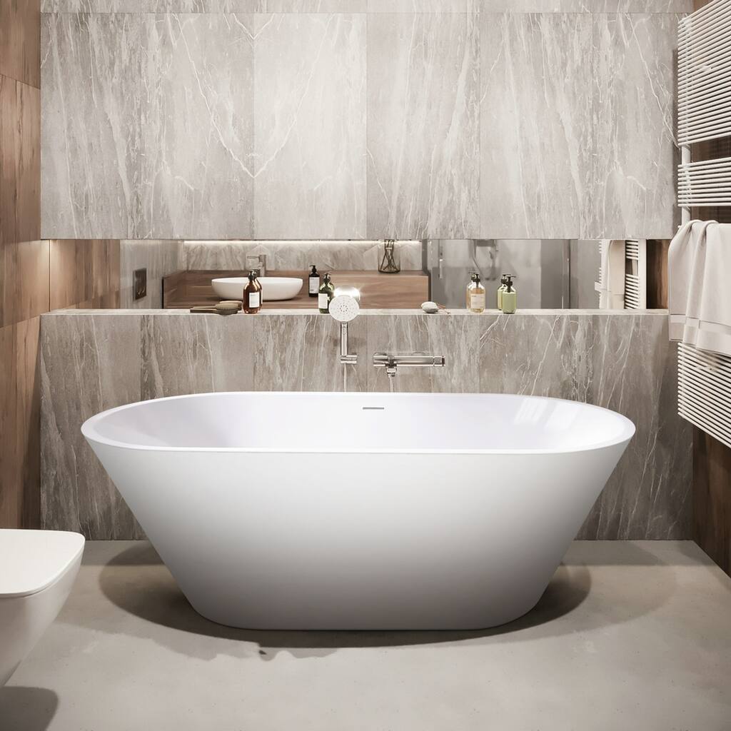 67-Inch Acrylic Oval Freestanding Soaking Bathtub