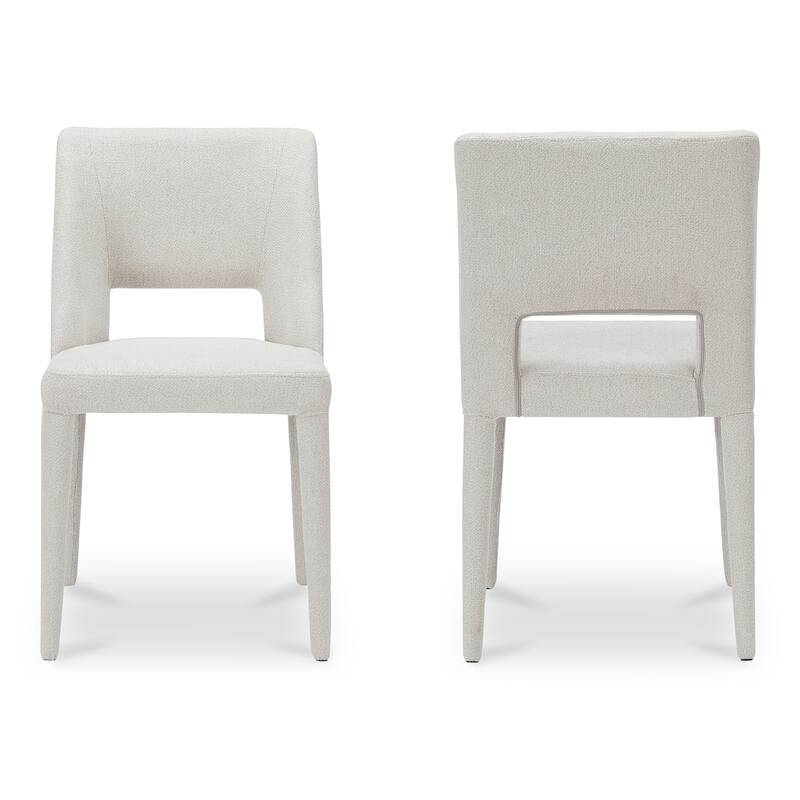 NADAAL STUDIOS Varekian Dining Chair, Fully Upholstered, Metal Frame, Rounded Carved Back, Light Brown - Set of 2